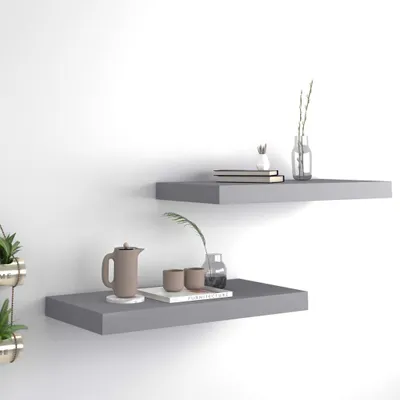 Image de The Living Store Schweberegale 2 pcs. Gris 50x23x3,8 cm MDF