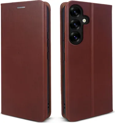 Produktbild von Handyhülle für Samsung Galaxy S26 Echtleder Flip Cover Hülle Case Kartenfach RFID Schutz Farbe: Dunkelbraun
