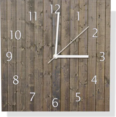 Produktbild von Wallario Design Wanduhr Holzpaneelen in grau braun - Holzmuster mit Maserung aus Aluverbund, Größe 30 x 30 cm