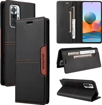 Produktbild von Handyhülle für Xiaomi Redmi Note 10 Pro/Note 10 Pro Max Hülle, Leder Flip Wallet Kartenfach Stand Schutzhülle Schwarz