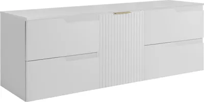 Image de RODAN | Meuble Sous Lavabo - Blanc - 160 cm - Avec Plateau - 4 Tiroirs - Suspendu - Façades en MDF - Armoire à 1 Porte - MODERN
