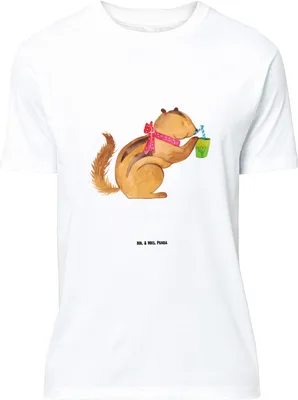 Produktbild von Mr. & Mrs. Panda Tshirt Eichhörnchen Smoothie - Weiß - Geschenk, Streifenhörnchen, Shirt, T-Shirt mit Spruch, Green Smoothies, Diät, Statement, Oversize, Abnehmen
