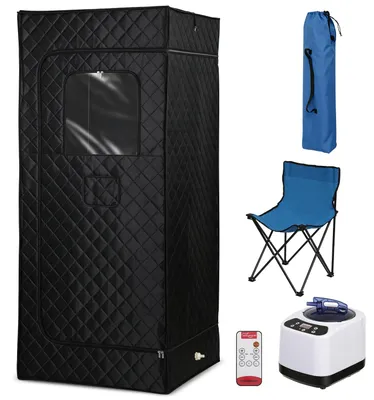 Obrázok produktu pre Ikodm Sauna, rozmery 90 x 90 x 180 cm, s parogenerátorom 1200 W, 9 stupňov teploty, čierna farba