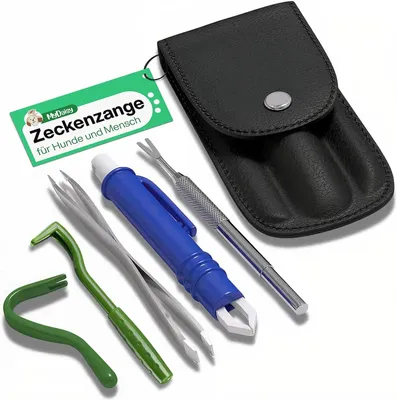 Produktbild von MYDAISY Zeckenzange 5er Set mit Etui -Zeckenschutz für Menschen Haustiere & Kinder - Hunde - Zeckenhaken - Zeckenpinzette Mensch - Katze