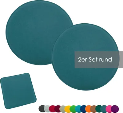 Produktbild von heimtexland ® Sitzkissen Set Filz Stuhlkissen Stuhlauflage Filzkissen Stuhl Polster Kissen Typ631 2er Set 35 cm Rund Petrol