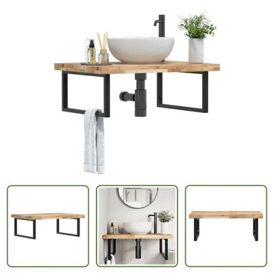 Productafbeelding van Het Living Store wastafelrek voor wandmontage, gemaakt van staal en acaciahout