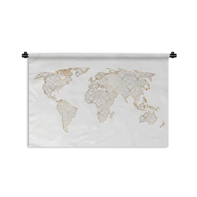 Produktbild von MuchoWow® Wandteppich Wandbehang Weltkarte - Gold - Grau - Kinder - Jungen - Mädchen 90x60 cm Tapisserie Dekoration Wandtuch - Wandskulpturen - Bildteppich
