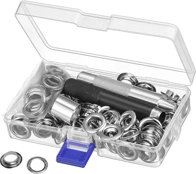 Produktbild von Ösen-Werkzeugsatz, 12 mm Metallösen-Sets, 100er-Set, Ösen-Set für die Reparatur von Segeltuchplanenzelten, Silber (1/2 Zoll)