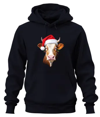 Produktbild von Weihnachtskuh Nikolausmütze Bauernhof Geschenk niedlich Hoodie Kapuzenpullover, Navy, XXL