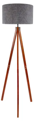 Produktbild von Stehlampe Wohnzimmer Textil Schirm Stehleuchte Dreibein Holz Stoff Grau 2072528