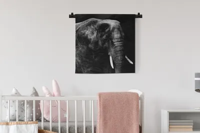 Produktbild von MuchoWow® Wandteppich Wandbehang Elefant - Tiere - Schwarz - Weiß 60x60 cm Tapisserie Dekoration Wandtuch - Dekorationen - Wand Decke