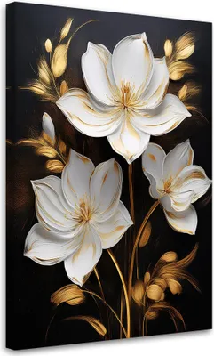 Produktbild von Leinwandbild Magnolienblüten Golden Minimalismus 60x90 Feeby Schwarz bild für die wand bereit zum aufhängen