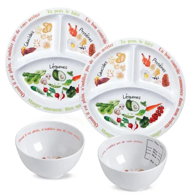 Image de Omgoods - Ensemble de 4 assiettes et bols de contrôle des portions pour une alimentation saine