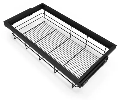 Produktbild von Emuca Set aus Drahtkorb- und Gleitrahmenset mit sanftem Schließen für Kleiderschrank, verstellbar, Modul 900mm, Schwarz strukturiert