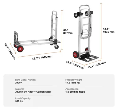 Productafbeelding van Steekwagen - Steekkar - Traploper - Transportwagen - Draagvermogen 136 kg - Vouwbare Handtruck