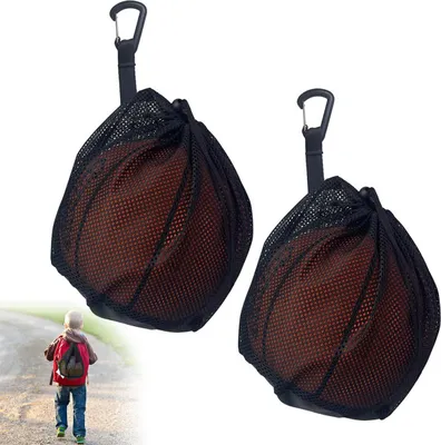 Produktbild von 2er Set Einzelsportball-Tasche – Mesh-Netz, Kordelzug, mit Reißverschluss, für Basketball, Fußball, Volleyball