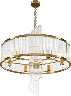 Produktbild von Pendelleuchte Metall Glas rund D: 58 cm H: max. 132,5 cm in Gold E14 Modern Kristall