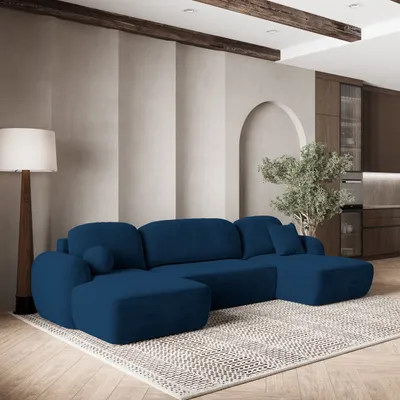 Produktbild von Masseno Ecksofa SAVONA K mit Schlaffunktion U-Form, Sofa mit Bettkasten, Wohnzimmersofa, Couch, Soffa, Bettsofa, Couchgarnitur- Blau, KRONOS 09