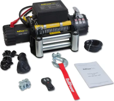 A collection of off-road winch equipment and accessories laid out on a white background.