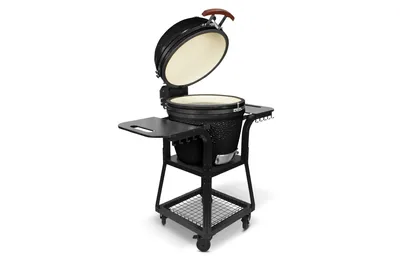Produktbild von Kamado SE-22TR Grill mit Trolley Schwarz 56cm Grilldurchmesser BBQ Keramik Holzkohlegrill Grill mit Holzkohle