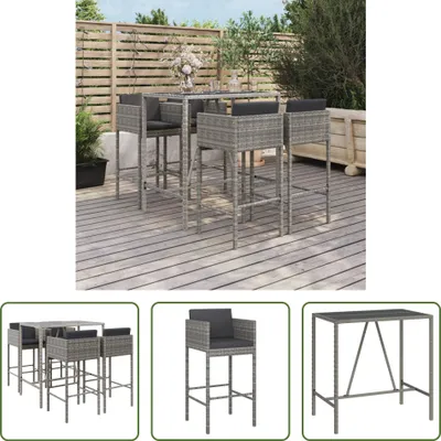 Produktbild von The Living Store 5-tlg. Gartenbar-Set mit Kissen Grau Poly Rattan