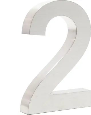 Obrázek produktu pro Wiltec domovní číslo 2 nerezové domovní číslo stříbrné barvy v moderním 3D designu, výška 20 cm, písmo Arial, odolné proti korozi a povětrnostním vlivům, s montážním materiálem