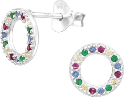 Produktbild von Ohrstecker Kreis bunt: Zirkonia Ohrringe Silber 925