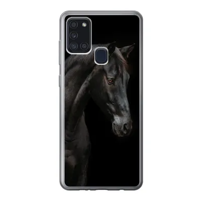 Produktbild von MuchoWow® Handyhülle Schutzhülle Hülle für Samsung Galaxy A21s Pferd - Tiere - Schwarz - Porträt Silikon Softcase Handy Hülle - Hartschale
