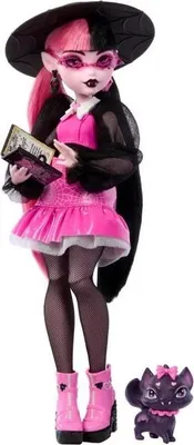 Image de Poupée Monster High Draculaura avec animal de compagnie Count Fabulous et accessoires, Tenue fuchsia et noire