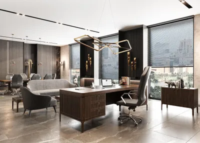 Produktbild von Elegantes braunes Holz-Arbeitszimmer-Set mit Schreibtisch