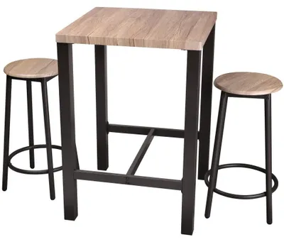 Image de Table de bar et deux tabourets - Marron clair/Noir - L 60 x l 60 x H 86 cm