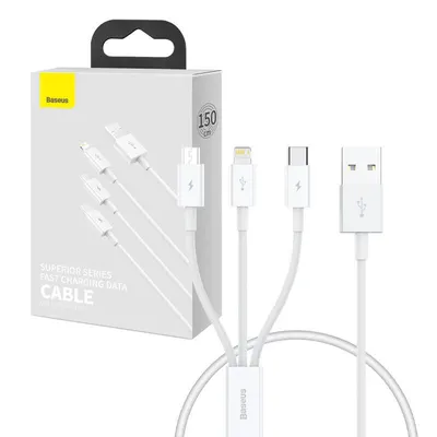 Obrázek produktu pro USB-A to Lightning / microUSB / USB-C Charging Cable Baseus Superior 3in1 Series, 20W, 3.5A, 0.5m, White