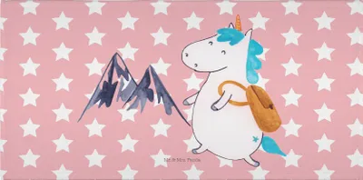 Produktbild von Mr. & Mrs. Panda Handtuch Einhorn Bergsteiger - Rot Pastell - Geschenk, gesichtshandtuch, Unicorn, Abenteuer, Einhörner, Weltenbummler, Baumwollhandtuch, 50x100, Urlaub