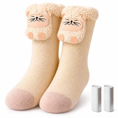 Produktbild von Beheizbare Socken, batteriebetriebene Heizsocken für Damen und Herren,elektrische Wärmesocken mit USB-Ladung,warme Wintersocken mit Katzenmotiv