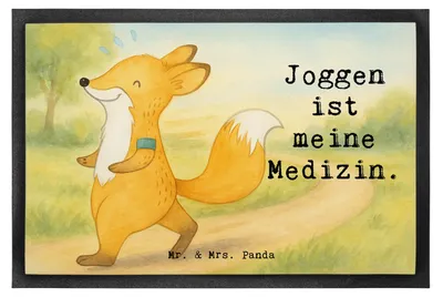Produktbild von Mr. & Mrs. Panda Abtreter Fuchs Joggen Design 50 x 75 cm - Weiß - Geschenk, Laufen, Laufsport, Schmutzmatte, Bodenvorleger, bodenmatte, fußmatte, Gummimatte, Dauerlauf