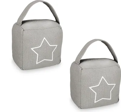 Image de Butées de porte Relaxdays, lot de 2, motif étoile, H x l x P : 13 x 13 x 8,5 cm, frein à friction, modèle sur pied, avec poignée, gris/blanc