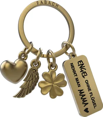 Produktbild von FABACH Beste Mama Schlüsselanhänger 3 Charms mit Gravur - Mutter Glücksbringer Mama Geschenk Anhänger für Muttertag und Geburtstag - Engel ohne Flügel nennt man Mama