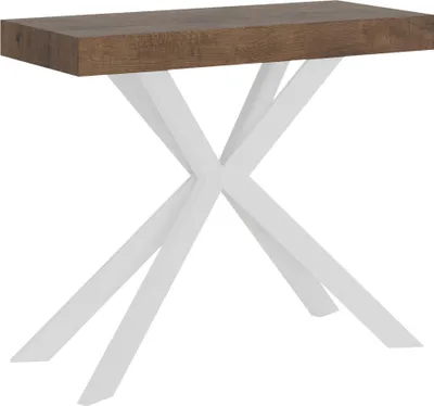 Image de ITYHOME - Console extensible 90x40/196 cm Plaker noyer pieds blancs