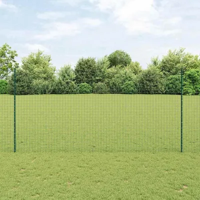 Produktbild von Grüner einbetonierter Zaunpfosten 200 cm, 5er Set aus pulverbeschichtetem Stahl für Zaunmontage im Außenbereich