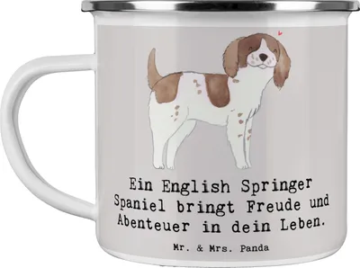 Produktbild von Mr. & Mrs. Panda Pott English Springer Spaniel Freude - Grau Pastell - Geschenk, Hundeliebhaber, verspielter Hund, Hunderasse, trainierbar, Hunderassen, Emaille Becher