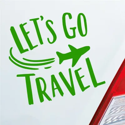 Produktbild von Auto Aufkleber Let's go travel Lass uns reisen Urlaub Holiday Car 10x10 cm Hellgrün Sticker Heckscheibenaufkleber