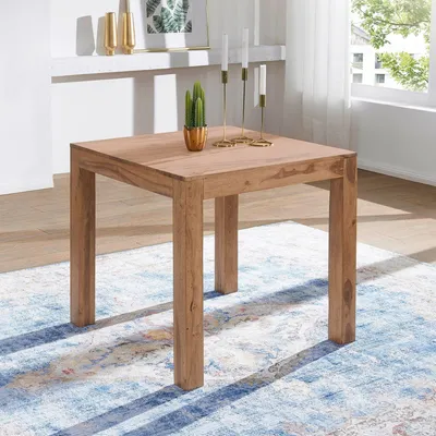 Image de FineBuy Table de salle à manger en bois massif d'acacia 80 x 76 x 80 cm Table de cuisine design | Table carrée Salle à manger rustique