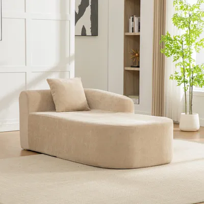 Produktbild von okwish Wohnzimmersofa Loungesofa Sofa mit rechter Armlehne Einzelsessel Schlafsofa mit Kissen Chenille-Stoff mit rutschfestem Boden Hellkhaki