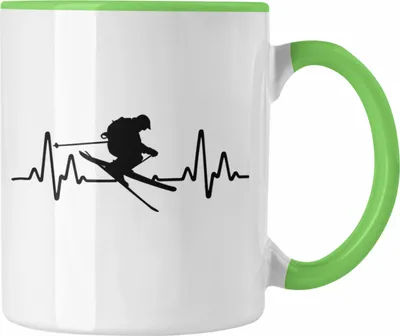 Produktbild von Trendation - Ski Tasse Geschenk Grafik Herzschlag Geschenkidee Skifahrer Geschenk Winter (Grün)