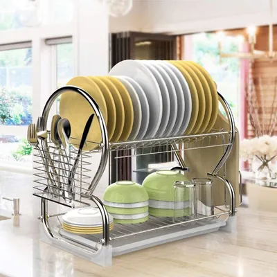Produktbild von Abtropfgestell Abtropfständer Geschirrstaender Geschirrabtropfer mit Auffangschale 2 Etagen 40×38×24cm