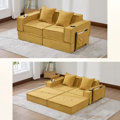 Produktbild von Doppelschlafsofa aus Stoff, Zweisitzer, mit 2 Kissen, bequem, modern, Dunkelgrau