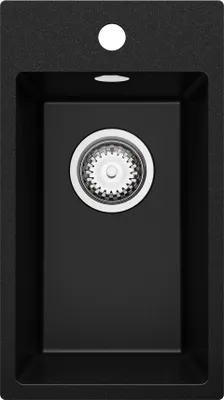 Produktbild von PRIMAGRAN Spülbecken Schwarz 28x50cm, Granitspüle 1 Becken + Ablauf-Set, Küchenspüle ab 30er Unterschrank - Riga