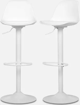 Produktbild von sweeek - 2er Set verstellbare Barhocker mit Sitzbezug aus Kunstleder - Weiß