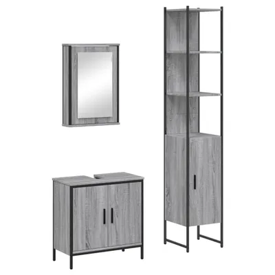 Produktbild von vidaXL 3-tlg. Badmöbel-Set Grau Sonoma Holzwerkstoff