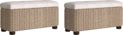 Image de vidaXL Bancs avec espace de rangement et coussins en gris 2 pcs. 69 cm cannage